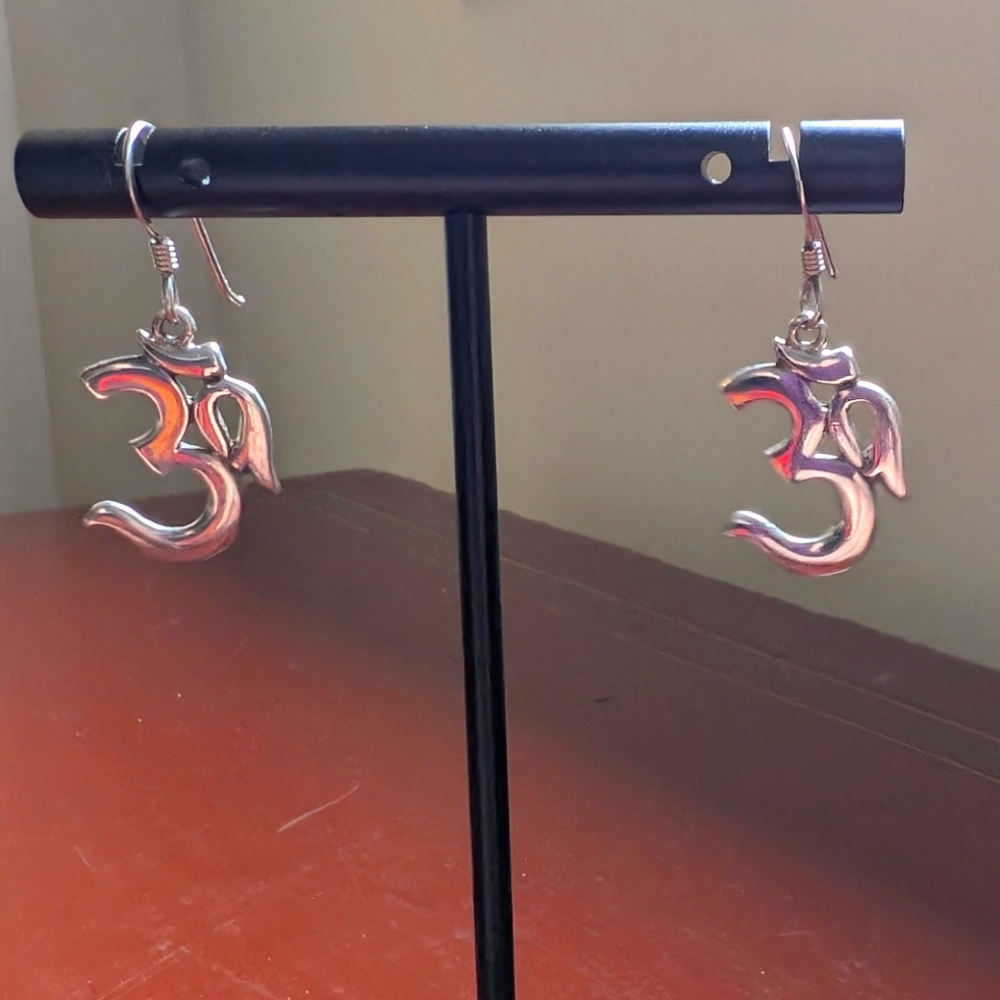 Sterling Silver Om Earrings